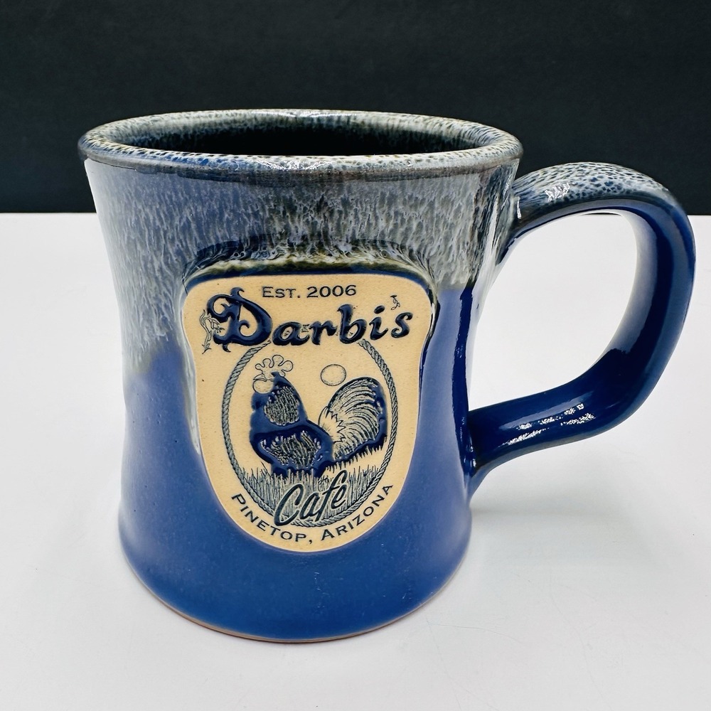 Deneen Pottery Darbi's Cafe Coffee Cup Mug Pinetop Arizona Blue Drip Glaze 2016